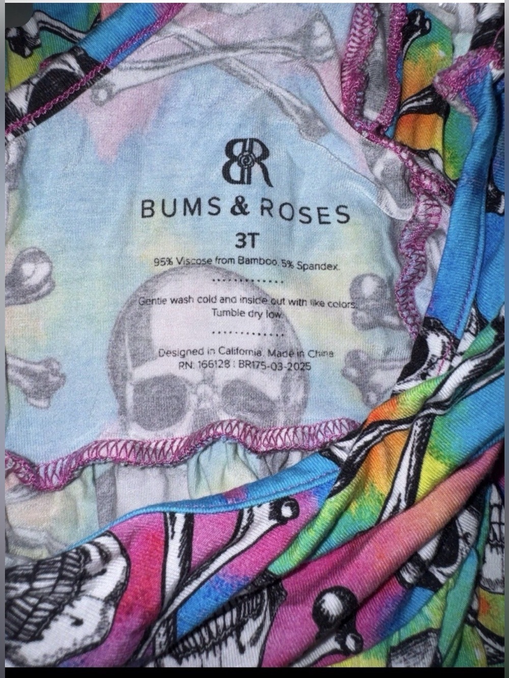 B&R Rainbow Skulls Tiedye Bamboo Twirl 3T💀🌈 - Picture 2 of 7